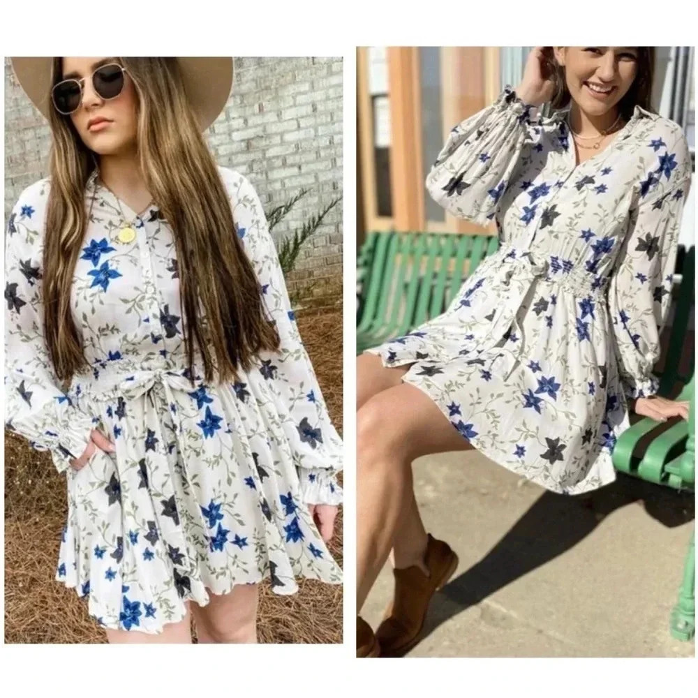 FREE PEOPLE | Lighten Up Tea Combo Floral Print Mini Shift Dress Size M - Picture 2 of 12